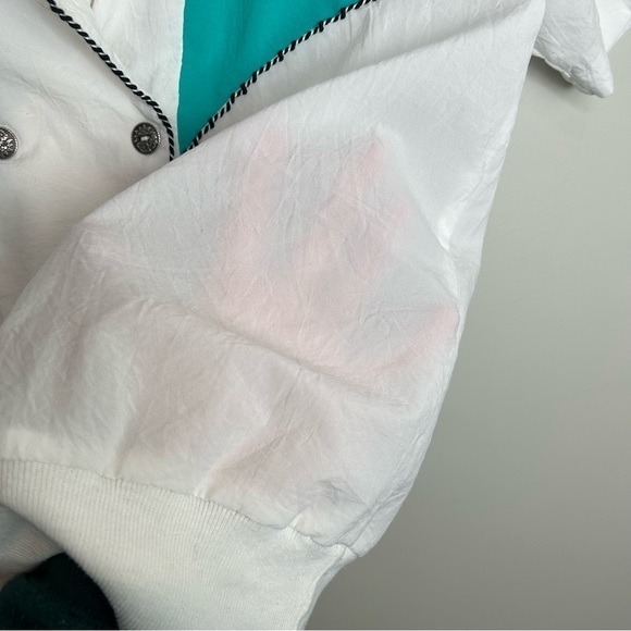 Vintage 80s Colorblock Chevron Short Sleeve Blouse White Pink Purple Teal - Picture 5 of 9